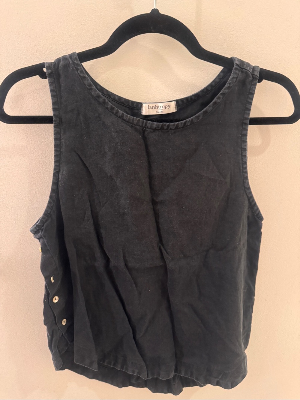 Anthropologie Charcoal Black Button-Side Sleeveless Tank